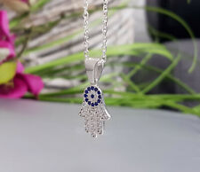 925 Silber Hand der Fatima mit KETTE Hamsa Auge Khamsa Kettenanhänger Halskette 