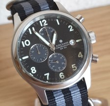 Junghans Chronograph Fliegeruhr / Vintage Pilot Watch + Nato Band / Black Dial 