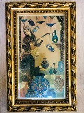 Bild Indien Szene hinter Glas  leuchtende Farben ca 23cm x 15cm Goldrahmen