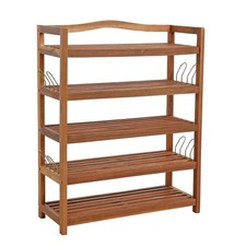 Holz Schuhregal Schuhschrank stabil 5 Etagen mit Haken zum Aufhängen Schuhablage