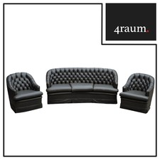  Chesterfield Garnitur Sofa Sessel Pärchen Leder Loungesofa Möbel Designer Stil