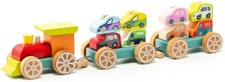 Cubika Holzzug mit Kleinwagen. Eisenbahn - Kleinkinder -22833620- B Ware