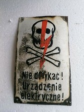 Vintage polnischen "Nicht berühren! elektrische Gerät!" Emaille Strom Warnschild
