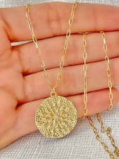 Sand Dollar Anhänger Diamant Medaillon 14k Solid Gold Briefklammer Kette