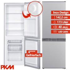 PKM Kühl Gefrierkombination LED Kühlschrank Kombi 142cm 173 L Edelstahl Design