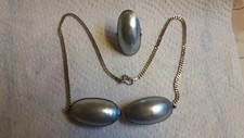 Schmuckset Silber 925 Collier 50 cm lang Ring 17.4 mm mit Perlmutt 