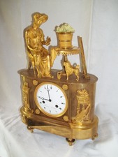 antike Empire Uhr-Tischuhr-Pendule-Kaminuhr vergoldet Fadenaufh.19.Jahrh.