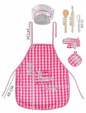 Kochschürzen Set Kinder Rosa 7 Teile Mütze Handschuh Topflappen Rührbesen