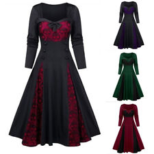Damen Vintage Punk Gothic Midikleid Halloween Schädel Karneval Partykleid Kostüm