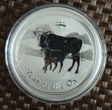 Silber Münze Australien Lunar II         2 Unzen Ochse 2009 Perth Mint