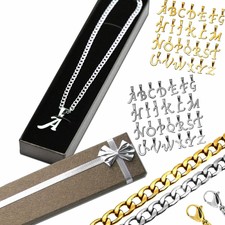 Edelstahl Panzerkette Gliederkette Namenskette+Buchstabe Anhänger + Geschenketui