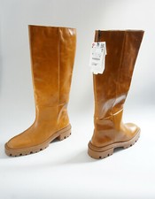 ❇️  Zara Stiefel 42 L Leder Echtleder Braun cognac hellbraun Boots Lederstiefel 