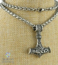 Wikinger Thors Hammer Mjolnir stabile Halskette Edelstahl Silber Anhänger