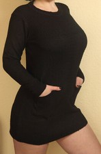 Rundausschnitt Pulloverkleid Minikleid Sweatshirt Pulli Longtop Wolle M schwarz