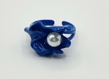 Blau Emaille Origami Pearl Statement Ring verstellbar Geschichten