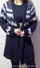 ZARA BLOGGERS SCHWARZ AZTEKISCH KLOBIG GESTRICKTE LANGE STRICKJACKE UK GRÖSSE 10-12 (M)