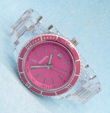 Fossil Damen Armbanduhr Plexiglas Datum Pink Emaille ES-2610 5ATM Batt neu N346