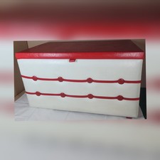 Alte Wäschetruhe Rot Weiß '70 Jahre Sitzbank Kiste Truhe 