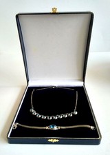 Vintage Silber & Blau Perlen Halsband Halskette & Armband Set in Geschenkbox