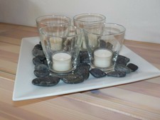 4 Windlicht Set Kerzenteller Deko Steine Teelicht Halter Glas Weihnachten