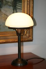 Berliner Messing Pilzlampe * Tischlampe /-leuchte 37 cm * Opalglasschirm 20 cm 1