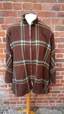 1960er Vintage Wolldecke Umhang Poncho Mantel braun kariert Glockenärmel M/L