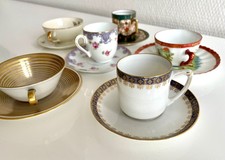 6 MOKKATASSEN/ESPRESSOTASSEN MIT UNTERTASSE z.B. KPM,Rosenthal,Lettin,handbemalt