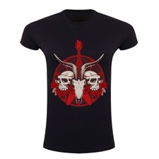 Schädel mit gehörnter Ziege und Gitarre Damen passend bequem lässig Tunika Tops