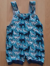 Leichte kurze Babauba Latzhose in Gr. 98 mit Motiv Wolf in Blau 