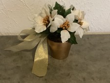 Weihnachten Advent Weihnachtsstern weiß künstlich im Topf gold Tischdeko 17 cm