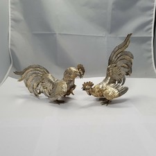 Paar Kampfhahn Figuren Silber 835 punziert Deutschland Handarbeit h: 19 & 11 cm
