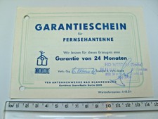 DDR RFT Garantieschein HO Werdau Fernsehantenne Werbung Prospekt Reklame