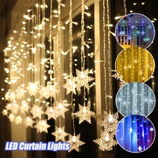 LED Lichterkette Schneeflocke Lichtervorhang Fenster Innen Weihnachtsbeleuchtung