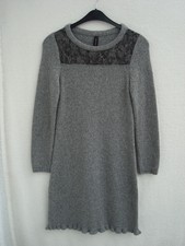 MARC CAIN Strickkleid Langarm grau mit Spitze Schurwolle Alpaka Größe N2