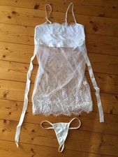 Dessous Spitze Weiss Negligé String Schleife Satin Hochzeit S Hemdchen