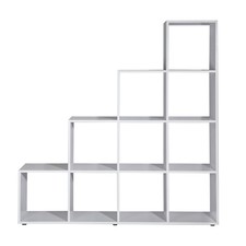 B-Ware - Treppenregal Weiß mit 10 Fächer Raumteiler Bücherregal Stufenregal 8