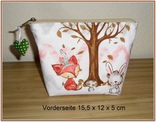 Täschchen genäht  Krimskrams Kosmetik Geschenk Unikat  Wald Fuchs Hase Baum
