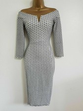 NEU UVP 34.95 £ EX Quiz silber schwarz weiß Glitzer Bardot Midi Partykleid