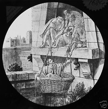 Glas magische Laterne Rutsche PAUL LET DOWN IN A KORB C1910 CHRISTLICHE RELIGION 