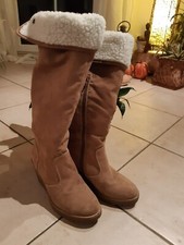 Stiefel kniehoch Damen, gefüttert, Keilabsatz, RV, Velours, hell braun, Gr. 36