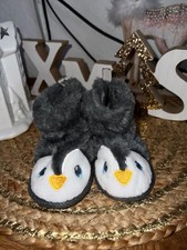 Baby Krabbelschuhe Stiefel Pinguine grau *wie Neu* gr. 3-6 Monate