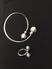 Sterlingsilberter Wickelarmreif mit klaren Glasperlen & passendem Ring