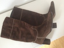 Wildlederstiefel Gr 39 dunkelbraun 6 cm Absatz Boho Hippie zum Schoppen