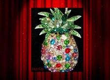 NEU Boho Bling Kristall Strass 3d Kette L "Ananas", Armband Charms Brosche