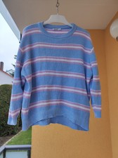 Stradivarius Damen Pullover Blau M Strickpulli Basic Gestreift grob weiß rosa 40