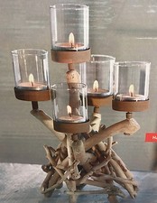 Kerzenständer Teelichthalter Treibholz Tischdeko Holz Natur Glas Landhaus Neu