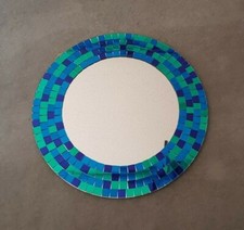 Mosaik-Wandspiegel - blau türkis - 50cm außen - 34cm innen