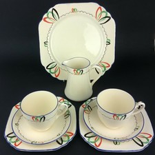 TF & S Ltd Phoenix Ware Art Deco 2 Trios Sandwichteller cremefarbener Krug 1930er/40er Jahre