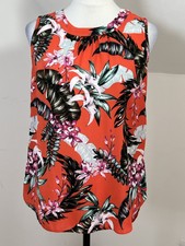 Wallis orange weiß & rosa ärmelloses Oberteil Größe 8 tropische Blumenbluse
