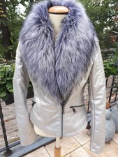 Lederjacke, Kunstlederjacke, Gr.36, weich, silber, mit Fellkragen,gut erhalten?